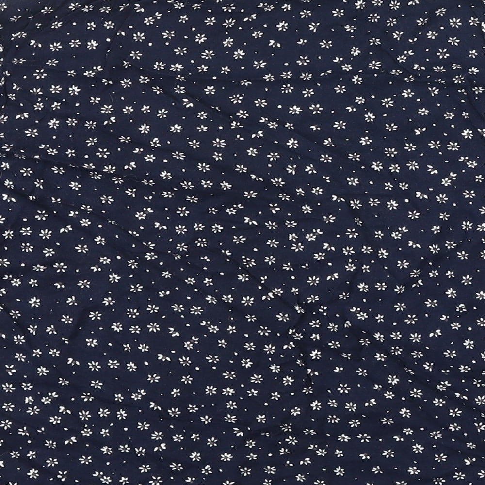 M&S Womens Blue Floral Viscose Basic T-Shirt Size 10 Round Neck