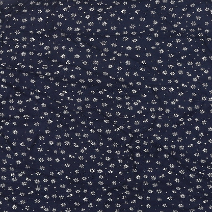 M&S Womens Blue Floral Viscose Basic T-Shirt Size 10 Round Neck