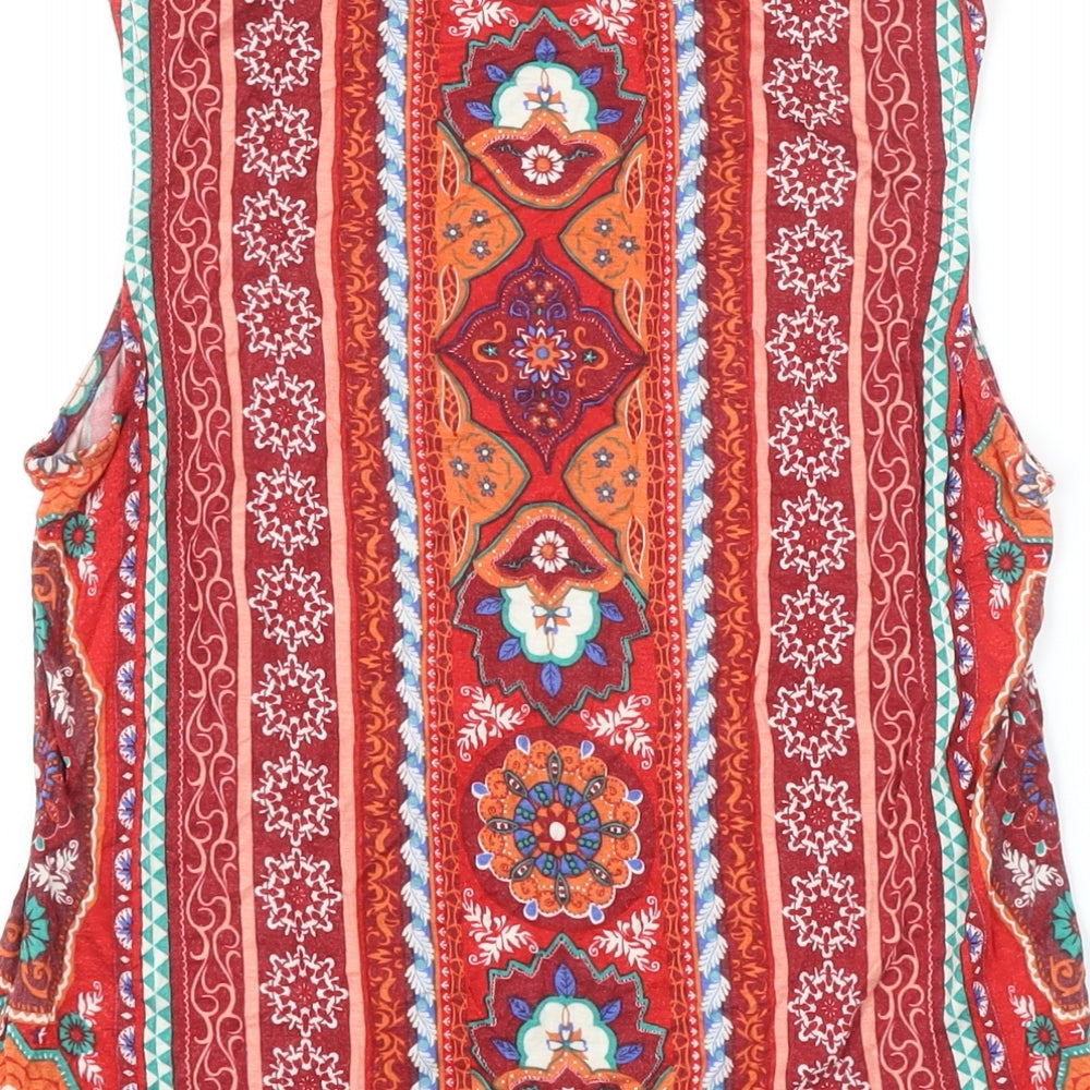 Womens UK Size 10 Apricot Multicoloured Tunic Blouse