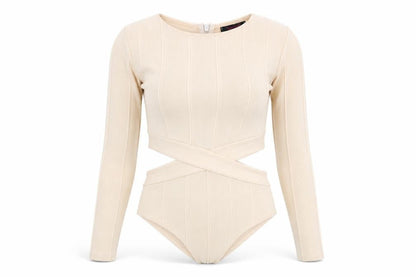 Edge Womens Beige Polyester Bodysuit One-Piece Size 10 Snap