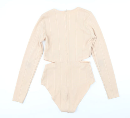 Edge Womens Beige Polyester Bodysuit One-Piece Size 10 Snap