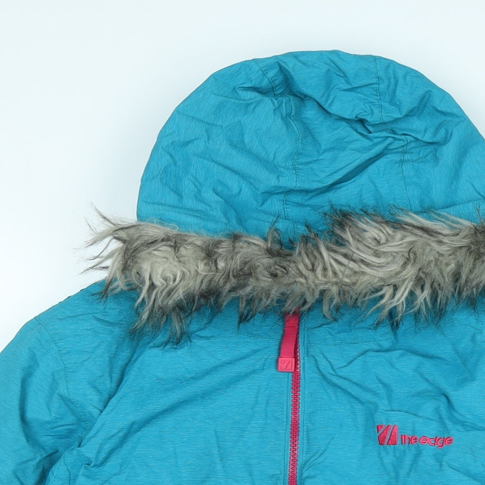 The Edge Girls Blue Quilted Coat Size 11 Years Zip - Logo