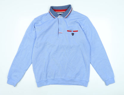 Yach Collection Mens Blue Cotton Polo Size L Collared Button - Logo