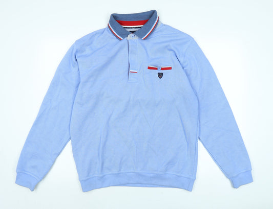 Yach Collection Mens Blue Cotton Polo Size L Collared Button - Logo