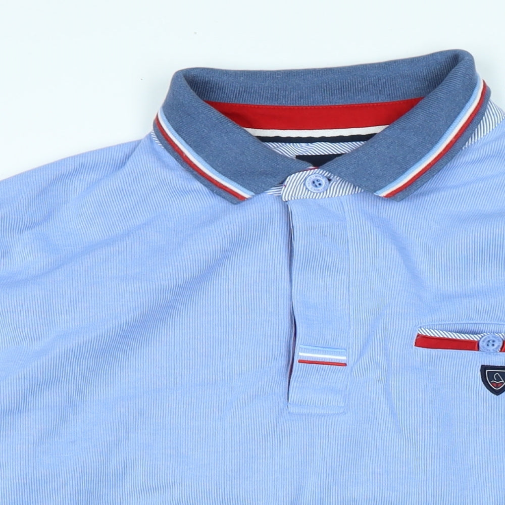 Yach Collection Mens Blue Cotton Polo Size L Collared Button - Logo
