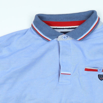 Yach Collection Mens Blue Cotton Polo Size L Collared Button - Logo