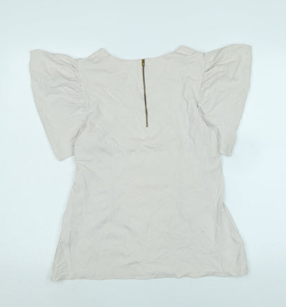 French Connection Womens Beige Cotton Jersey Blouse Size XL Crew Neck - Logo