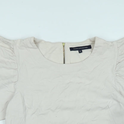 French Connection Womens Beige Cotton Jersey Blouse Size XL Crew Neck - Logo