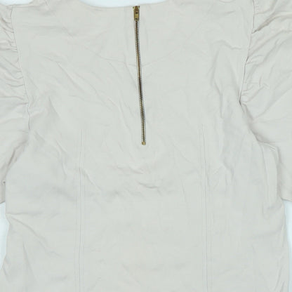 French Connection Womens Beige Cotton Jersey Blouse Size XL Crew Neck - Logo