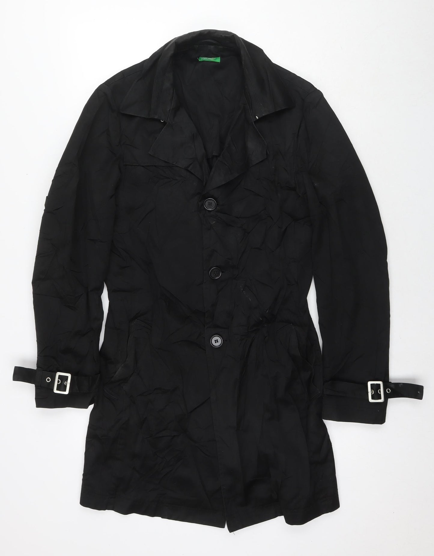 Womens UK Size 10 United Colors of Benetton Black Trench Coat