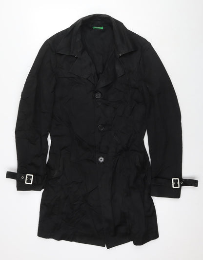 Womens UK Size 10 United Colors of Benetton Black Trench Coat