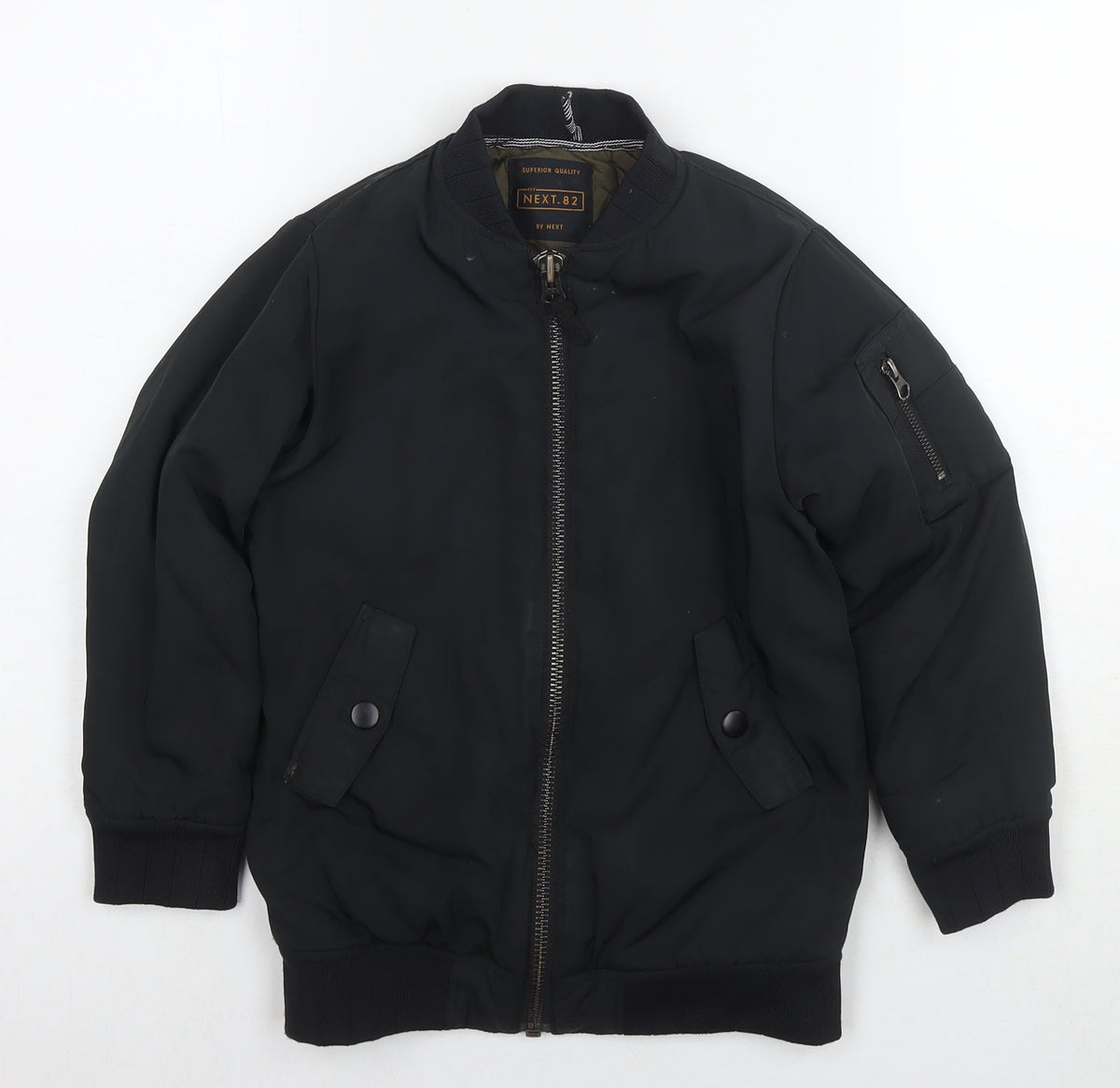Additional front view of Next boys’ black jacket, size 6, years zip