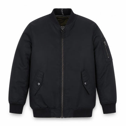 Front view of Next boys’ black jacket, size 6, years zip