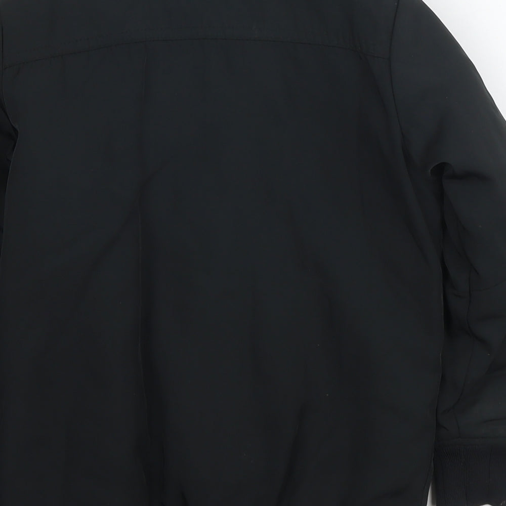 Brand and care label for Next boys’ black jacket, size 6, years zip