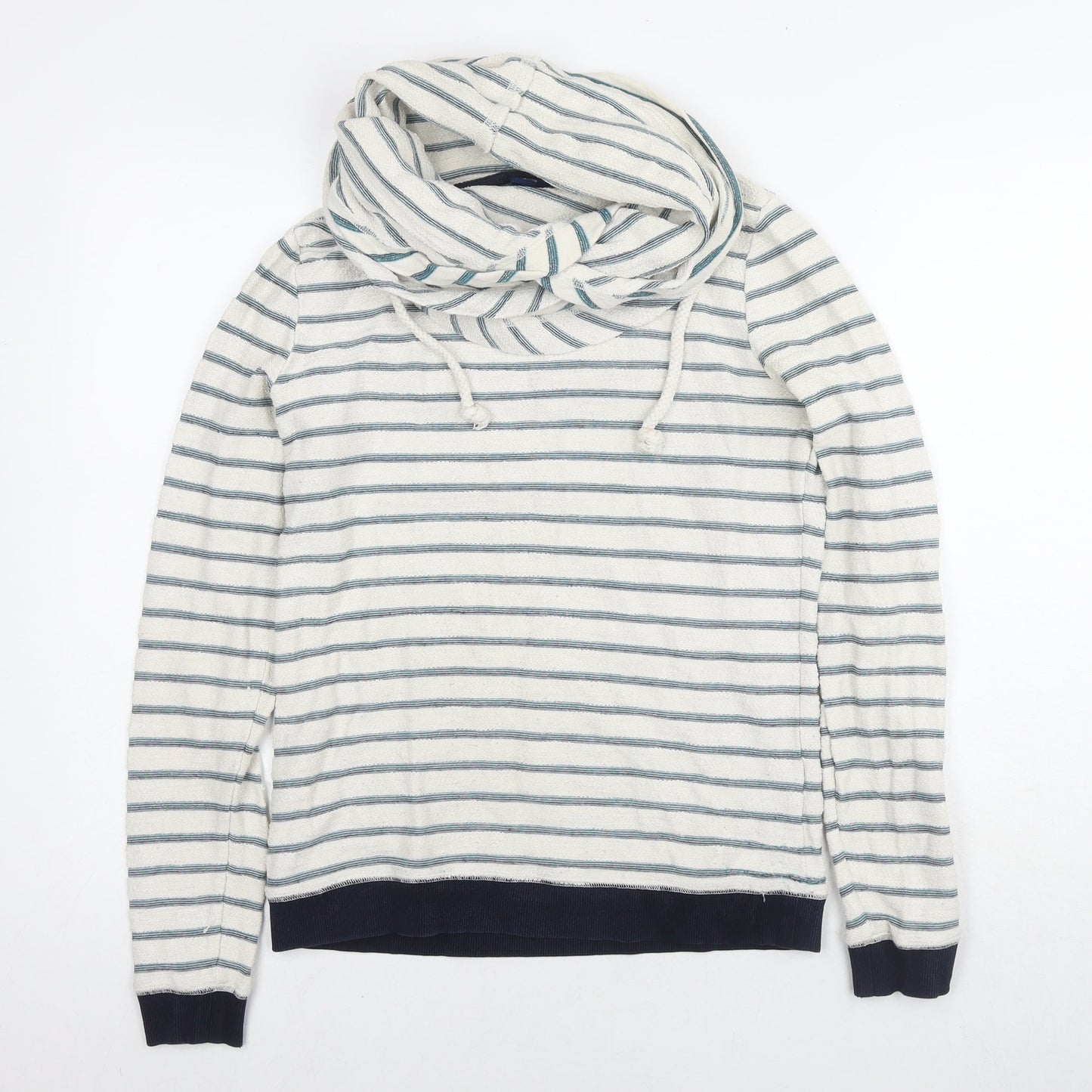 Anti Blue Womens White Striped Cotton Pullover Sweatshirt Size S Pullover