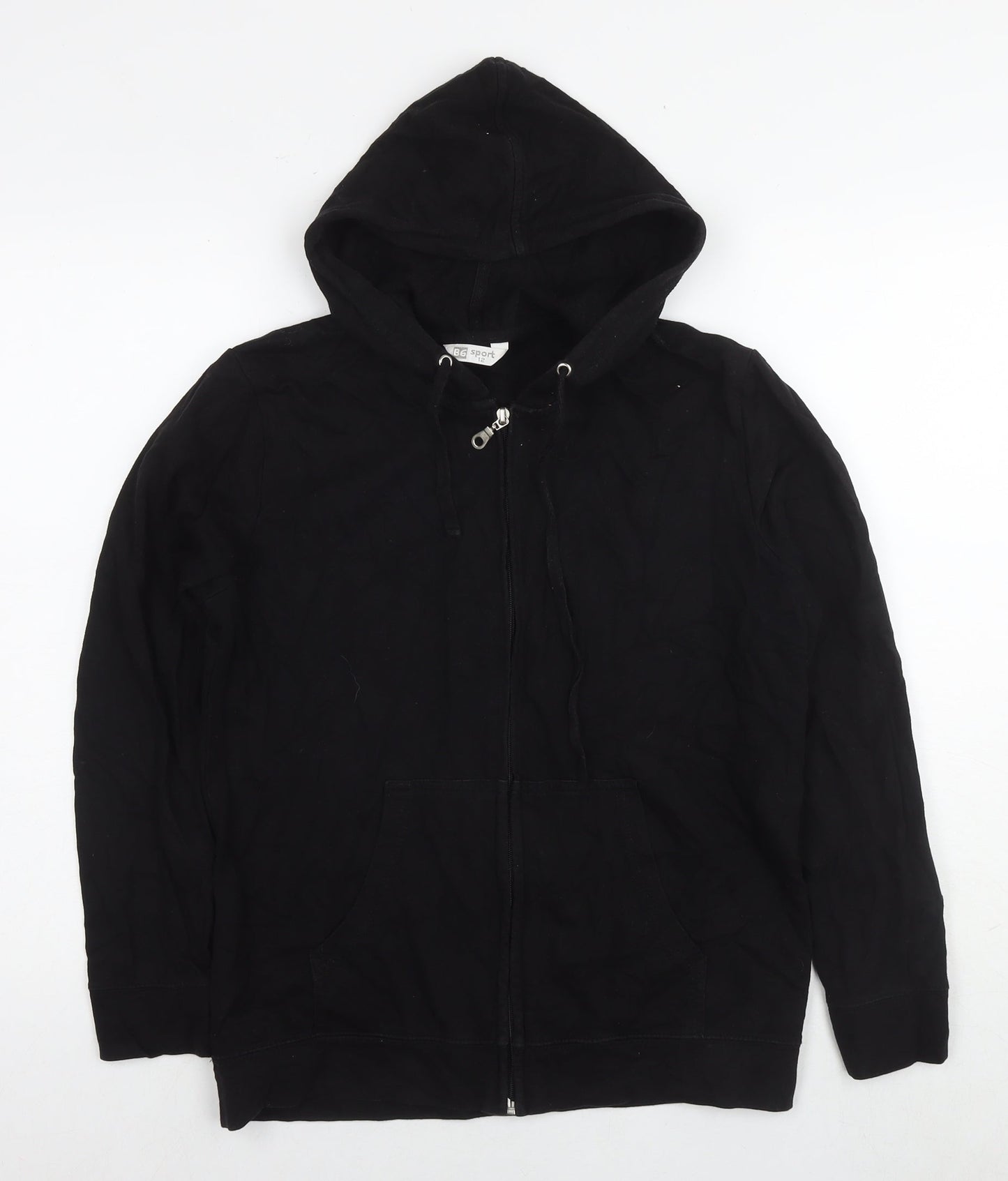 B6 Sport Womens Black Cotton Full Zip Hoodie Size 12 Zip