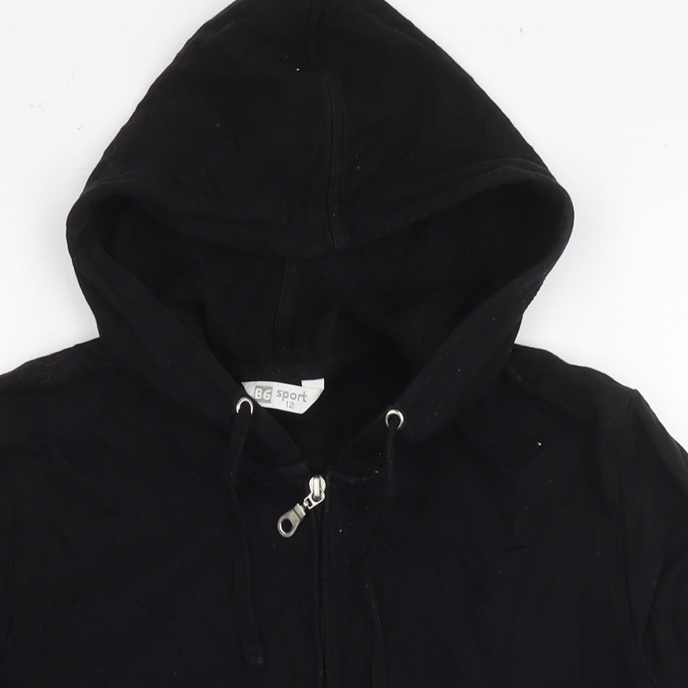 B6 Sport Womens Black Cotton Full Zip Hoodie Size 12 Zip