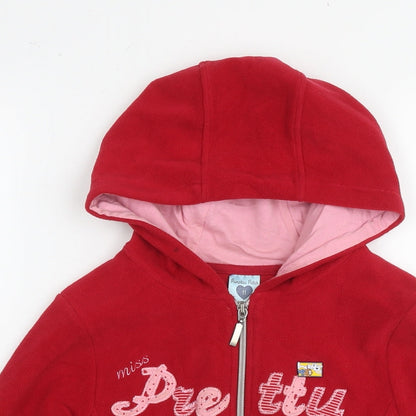 Close-up detail of Pumpkin Patch girls’ red jacket, size 11, years zip - miss pretty