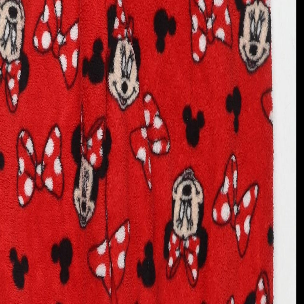 Close-up detail of Minnie Mouse women’s red solid polyester capri lounge pants, size UK 6, - w-24', l-27' logo