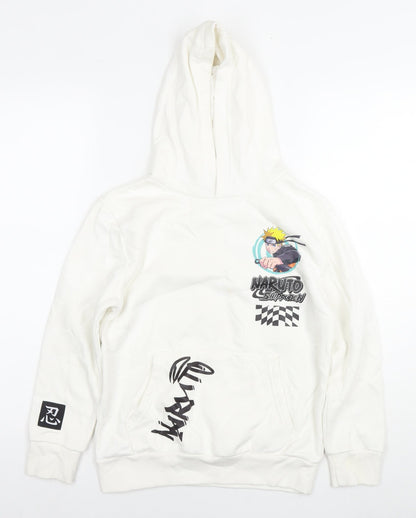 Naruto Boys White Cotton Pullover Hoodie Size 9-10 Years Pullover - Logo