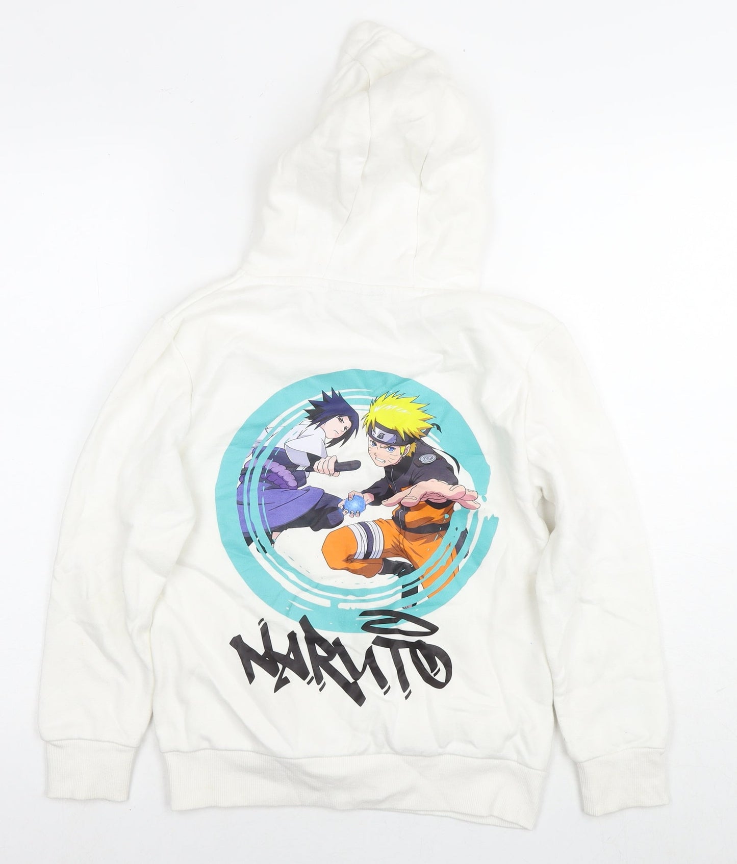 Naruto Boys White Cotton Pullover Hoodie Size 9-10 Years Pullover - Logo