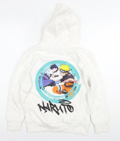 Naruto Boys White Cotton Pullover Hoodie Size 9-10 Years Pullover - Logo