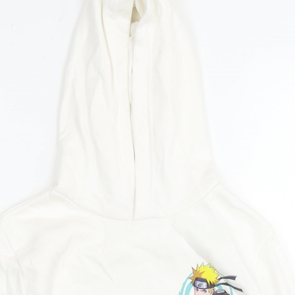 Naruto Boys White Cotton Pullover Hoodie Size 9-10 Years Pullover - Logo