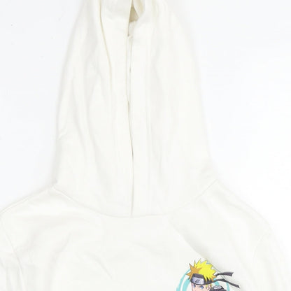 Naruto Boys White Cotton Pullover Hoodie Size 9-10 Years Pullover - Logo