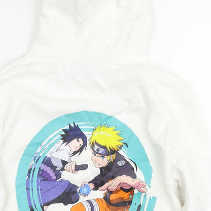 Naruto Boys White Cotton Pullover Hoodie Size 9-10 Years Pullover - Logo