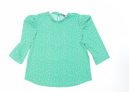 Adrianna Papell Womens Green Floral Polyester Basic Blouse Size L Mock Neck