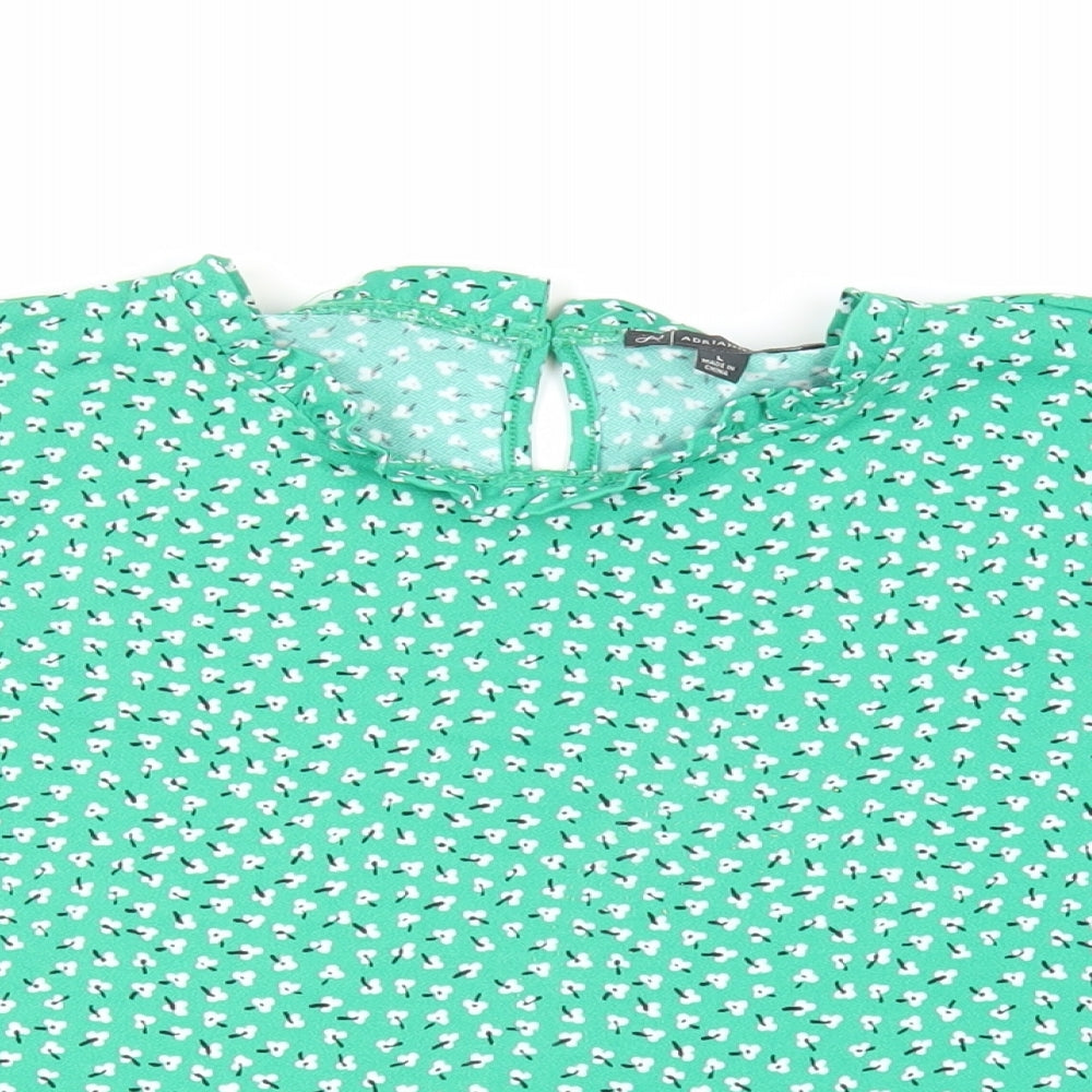 Adrianna Papell Womens Green Floral Polyester Basic Blouse Size L Mock Neck