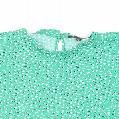 Adrianna Papell Womens Green Floral Polyester Basic Blouse Size L Mock Neck