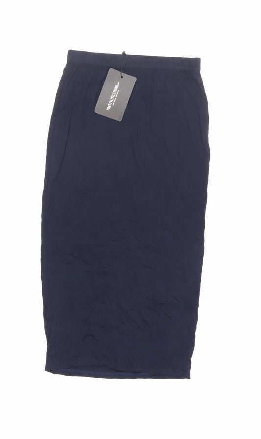 PRETTYLITTLETHING Womens Blue Viscose Straight & Pencil Skirt Size 8 - Elasticated Waist