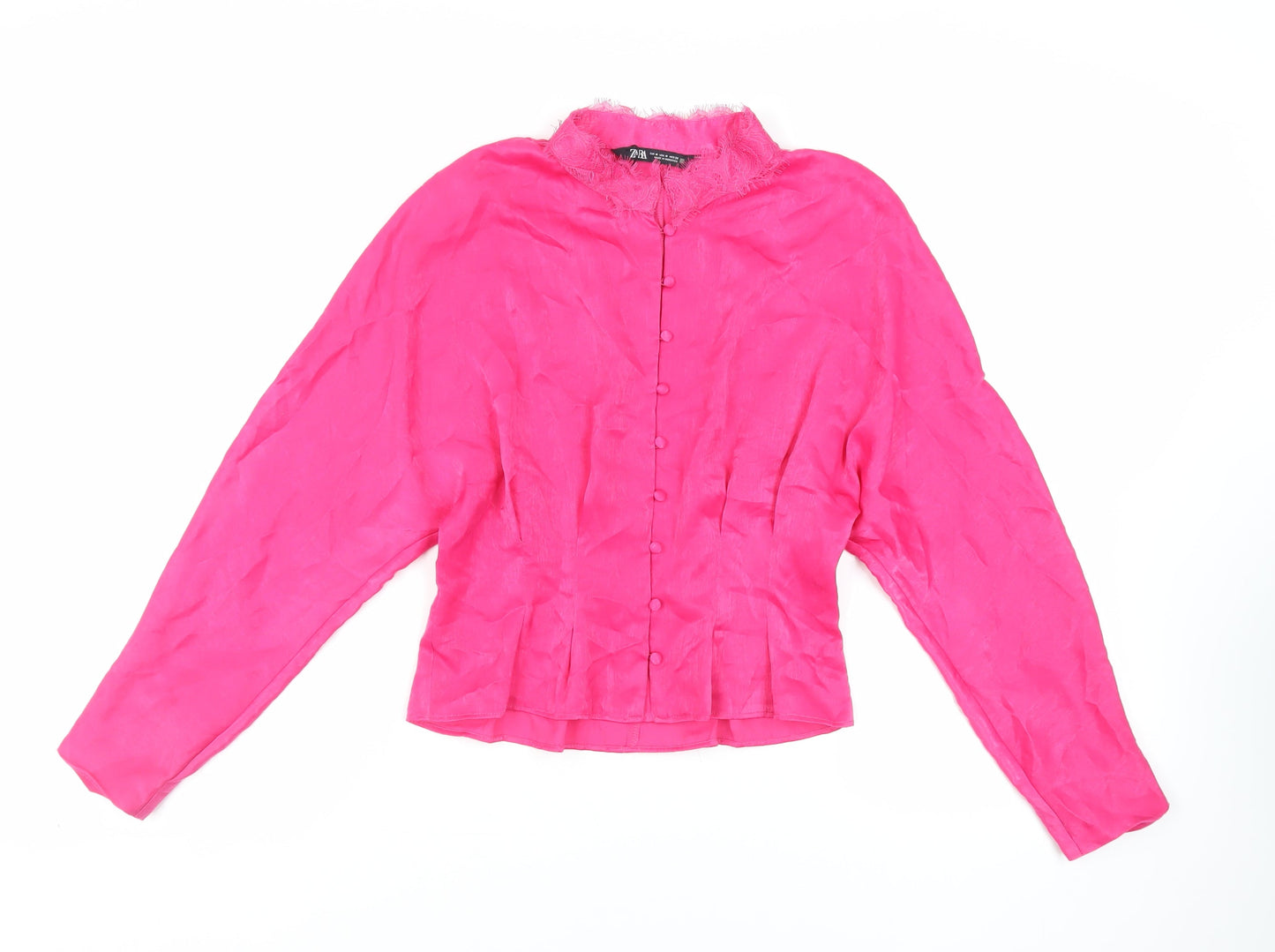 Womens UK Size M Zara Pink Basic Button-Up