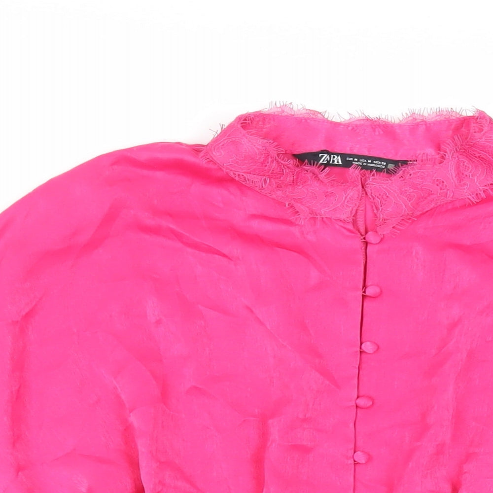 Womens UK Size M Zara Pink Basic Button-Up