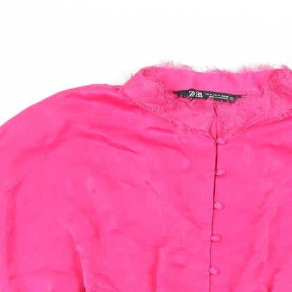 Womens UK Size M Zara Pink Basic Button-Up