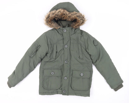 Ripstop Boys Green Jacket Size M Zip - Faux Fur Trim