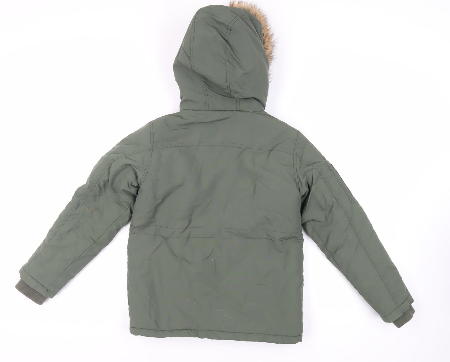 Ripstop Boys Green Jacket Size M Zip - Faux Fur Trim