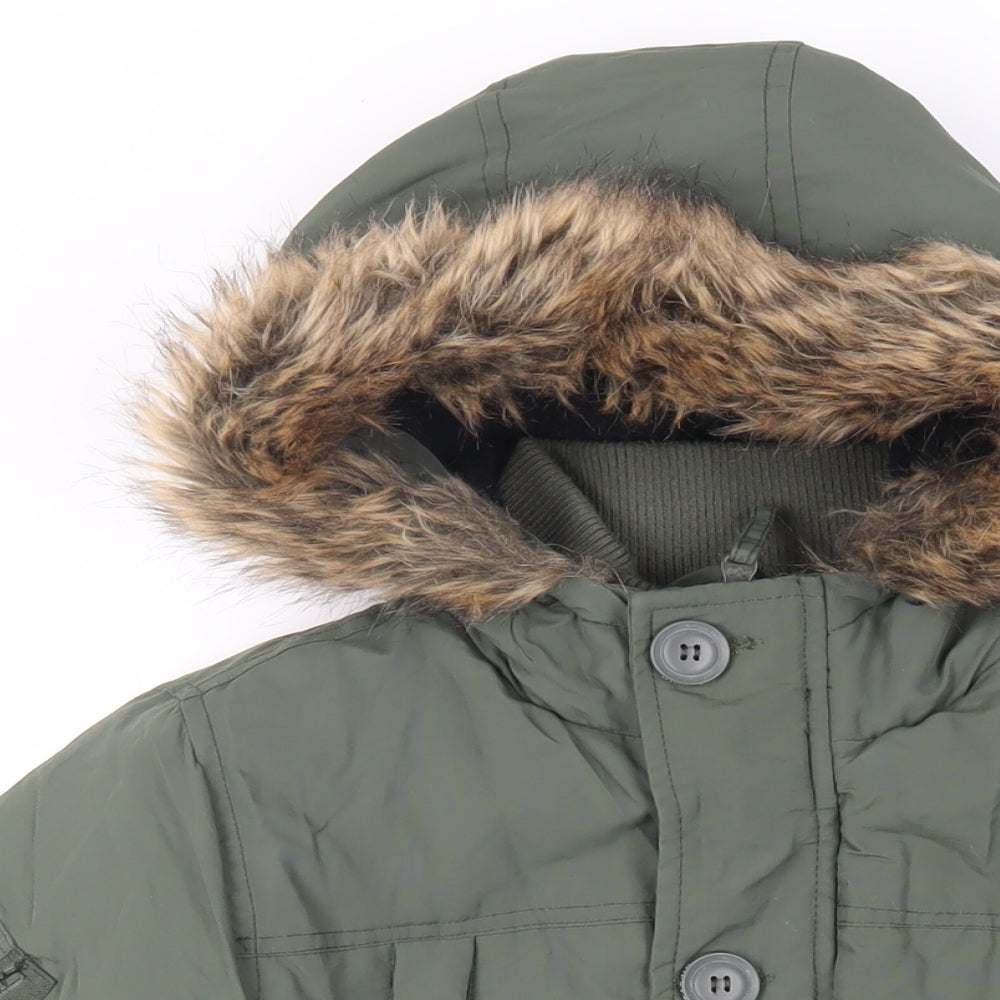 Ripstop Boys Green Jacket Size M Zip - Faux Fur Trim