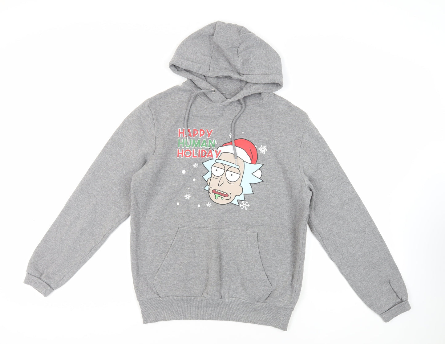 Adult Swim Mens Grey Cotton Pullover Hoodie Size S - Rick and Morty Christmas