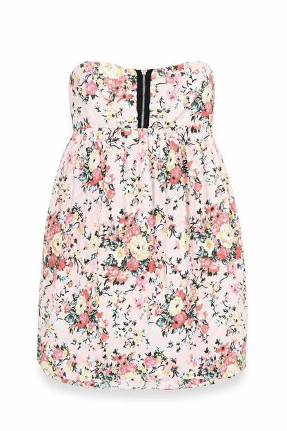 ICHI Womens Pink Floral Cotton Mini Size S Off the Shoulder Zip