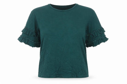 Kappahl Womens Green Viscose Basic T-Shirt Size S Crew Neck - Ruffle Sleeves