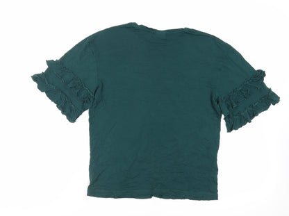 Kappahl Womens Green Viscose Basic T-Shirt Size S Crew Neck - Ruffle Sleeves