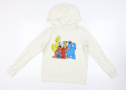 Uniqlo Womens Ivory Cotton Pullover Hoodie Size S Pullover - Sesame Street