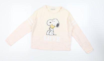Marks and Spencer Girls Pink Cotton Pullover Sweatshirt Size 12-13 Years Pullover - Snoopy