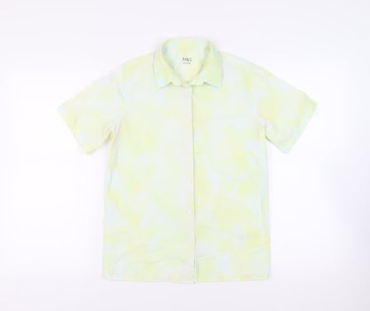 Marks and Spencer Girls Yellow Cotton Basic Button-Up Size 13-14 Years Collared Button - Tie Dye