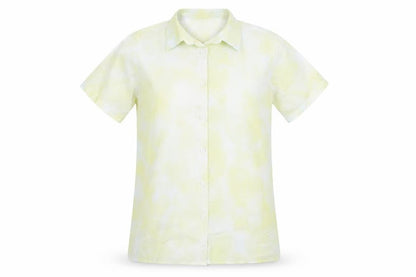 Front view of Marks & Spencer girls’ yellow cotton basic button-up, size 13-14, years collared button - tie dye