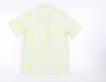 Marks and Spencer Girls Yellow Cotton Basic Button-Up Size 13-14 Years Collared Button - Tie Dye
