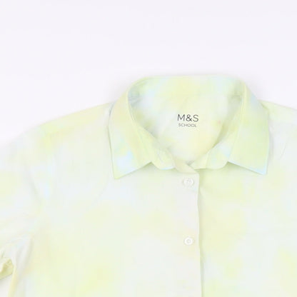 Marks and Spencer Girls Yellow Cotton Basic Button-Up Size 13-14 Years Collared Button - Tie Dye