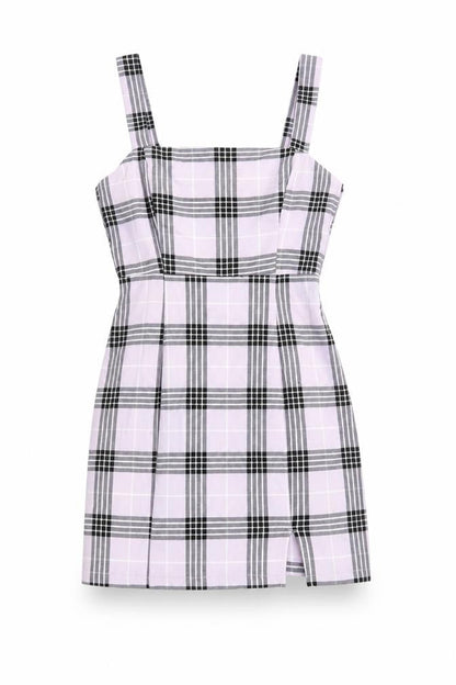 Divided by H&M Womens Purple Plaid Polyester Mini Size 8 Square Neck Zip